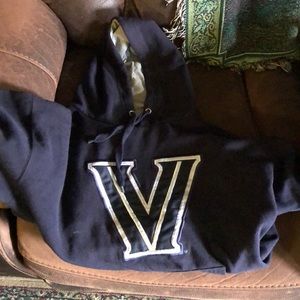 Villanova Navy Hoodie V Logo w/ wildcat on sleeve